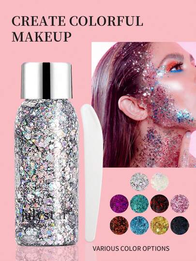 MSFLIBNH 1 pieza Brillo cosmético facial de 30ml con cuchara, gel de brillo corporal holográfico grueso, brillo para el cabello, accesorios de festival, brillo para festival, cosmético para rostro, Body y cabello, regalo para mamá