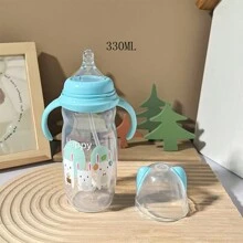 1pc 330ml/11OZ Baby Bottle With Handle, Wide Neck PP Milk Bottle With Straw, Anti-Spill, Pink, Maternity & Infant Supplies - Multicolor - View 12