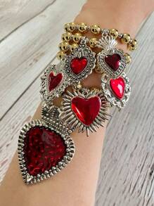 1pc Chunky Jewelry Vintage Gothic Heart Shape Multi-Pendant Halloween Necklace With Heart Lockets, Antique Silver And Gold, Red Hearts, Thick Chain For Women, Suitable For Halloween Party Valentines,Mom,Mother,Mother's Day,Gift