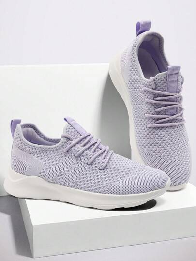 Women's Minimalist Style Sports Road Running Shoes Comfortable Walking Gym Shoes Mesh Breathable Sports Shoes Outdoor Exercise Shoes Lace Up Sneakers Light_Purple