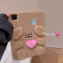 泰迪熊可爱手机壳毛绒绒秋冬时尚毛绒棕色 3D 熊软平板电脑保护壳适用于 2021 年 iPad Pro、9.7 英寸 Apple iPad、iPad Air 5、iPad Mini 7/6、2022 年 iPad 10