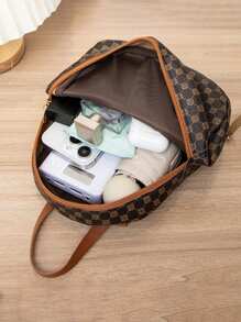 Mini Fashion Girl Faux Leather Backpack With Print, Adjustable Shoulder Straps, Double Zipped Compartment For Daily Commuting Backpack, School Bag, Kids Bag, Kids Backpack, Toddler Backpack, Mini Backpack, Small Backpack, Bag School, School Backpack, Rucksack, School Bag Kids, Kids Luggage, Kindergarten Bag Perfect For Girls, School Girls, Kids, Teen Girls Mini Backpack Kids, Backpack Cute - Brown - View 3