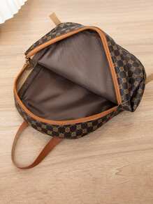 Mini Fashion Girl Faux Leather Backpack With Print, Adjustable Shoulder Straps, Double Zipped Compartment For Daily Commuting Backpack, School Bag, Kids Bag, Kids Backpack, Toddler Backpack, Mini Backpack, Small Backpack, Bag School, School Backpack, Rucksack, School Bag Kids, Kids Luggage, Kindergarten Bag Perfect For Girls, School Girls, Kids, Teen Girls Mini Backpack Kids, Backpack Cute - Brown - View 4