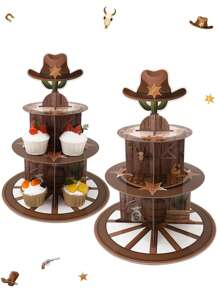 1 bộ Đế đựng bánh cupcake phong cách cao bồi miền Tây, Đế đựng bánh cupcake chủ đề cao bồi miền Tây hoang dã 3 tầng, Đế đựng bánh tráng miệng cho tiệc sinh nhật, sự kiện ngày lễ, Vật dụng trang trí bánh, Đồ trang trí bàn bếp - Nhiều màu - Xem 1