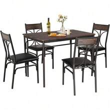 Juego de mesa de comedor de cocina con 4 sillas para espacios pequeños, apartamentos, con marco de metal y acero - Marrón - Ver 11