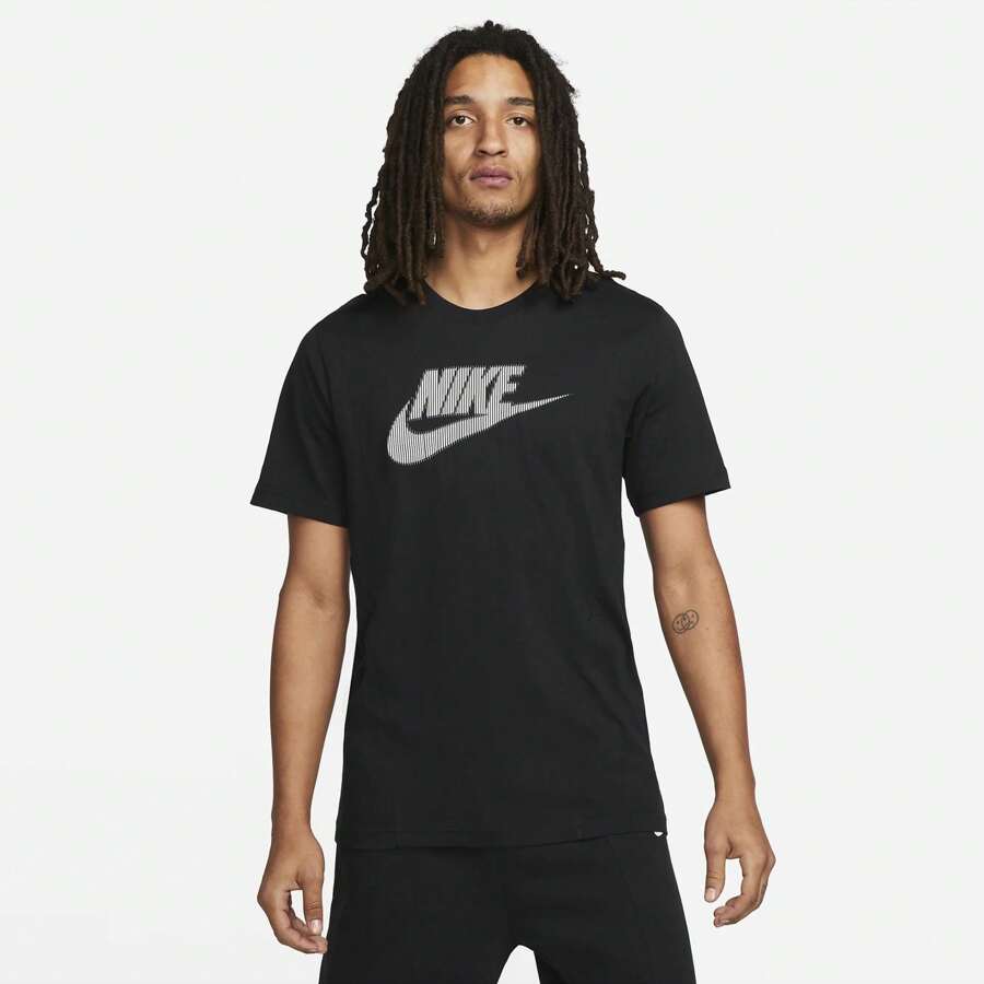 Nike Sportswear Hybrid Short Sleeve T Shirt Crew Neck Tee - Black - View 1