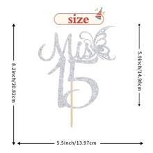 15th Birthday Cake Topper, "Happy 15th", 15th Birthday Party Decor - Gold Glitter, Back To School Valentine's Day - Multicolor - View 9