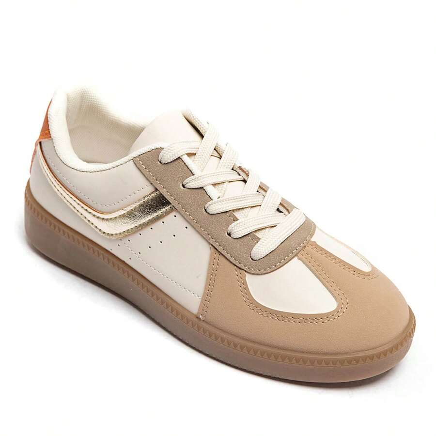 Sneakers With Metallic Silver Detail And Gum Sole - Khaki - View 1