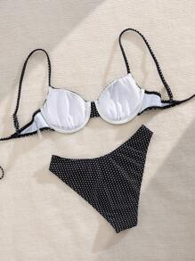 Bộ bikini chấm bi gợi cảm mới dành cho nữ, có đệm mềm, dây đeo vai điều chỉnh được, buộc dây phía sau, thích hợp cho kỳ nghỉ hè, đi biển, đi nghỉ mát, màu đen. - màu đen - Xem 4