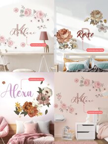 1pc/3pcs Chinese Style Floral Wall Decal, Customized Text Wall Sticker, Personalize Your Signature, Suitable For Home Bedroom, Living Room, Dining Room, Hallway, Entryway, PVC Self-Adhesive Removable Decorative Painting Gifts Birthday Graduation