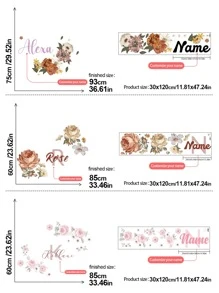 1pc/3pcs Chinese Style Floral Wall Decal, Customized Text Wall Sticker, Personalize Your Signature, Suitable For Home Bedroom, Living Room, Dining Room, Hallway, Entryway, PVC Self-Adhesive Removable Decorative Painting Gifts Birthday Graduation