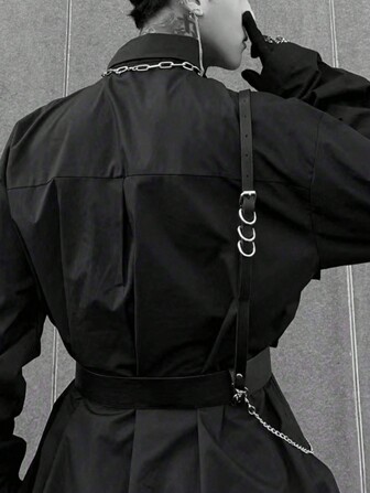 Gothic Punk Body Chain Belt: Adjustable Black PU Leather With Large Circle Decorations - Fashionable Accessory For Men's Body Chain - Suitable For Daily Wear And Celebratory Occasions