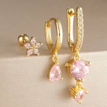 3PCS For One Ear Colorful Crystal Copper And Stainless Steel Hoop Earrings Set For Women Geometric Round Pendant Earring Cartilage Piercing Jewelry - 3pcs Earrings Set - View 12