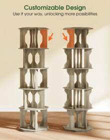 HOVANESTY Rotating Bookshelf Octagonal, 360° Display Corner Bookshelf Tower, 4-Tier Floor Standing Bookcase For Small Space, Narrow Spinning Bookshelf For Bedroom, Kids Room, Living Room, Home Office - Ash Gray - View 4