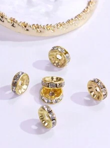 100pcs Gold Color Rhinestone Spacer Beads For DIY Bracelet Jewelry Making, Round Beads With Hole For Stringing - Gold - View 1