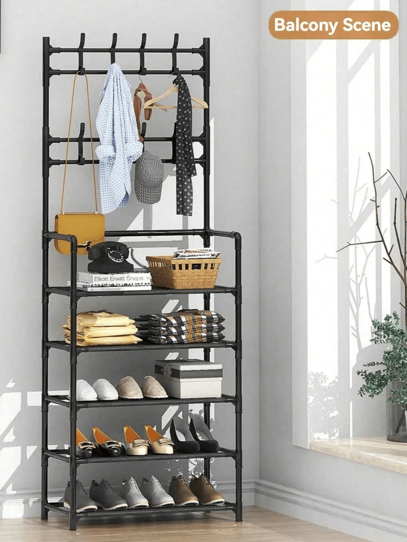Multi-Function Shoe Rack With Clothes Hanger, Entryway Organizer Rack ...