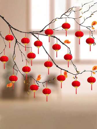 30个中国新年灯笼，红灯笼装饰，DIY吉祥字红灯笼挂饰，适用于农历新年春节装饰，节日挂灯，适用于派对、店铺开业、新年春节、家居装饰、树木装饰