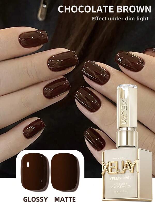 1 pieza Esmalte de uñas en gel de 15ml de color marrón rojizo - Esmalte de gel soak-off sin necesidad de limpiar, apto para todas las estaciones y el Día de San Valentín