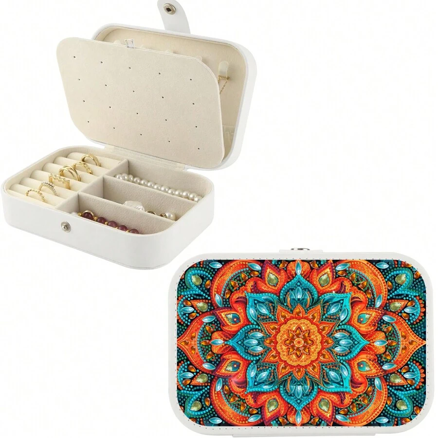 1pc DIY Diamond Painting Jewelry Box, Mandala Diamond Painting Kit With Mandala Flower Pattern, Round And Asymmetrical Diamond Shapes, PU Leather Storage Box Perfect For Travel And Jewelry Organization, Christmas Gift