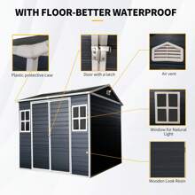 6x8 FT Outdoor Storage Shed With Double Window, Tool Storage Sheds With Padlockable Double Doors And Floor, Garden Tool House,For Patio Backyard Lawn Pool - Black - View 3