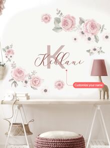 1pc/3pcs Chinese Style Floral Wall Decal, Customized Text Wall Sticker, Personalize Your Signature, Suitable For Home Bedroom, Living Room, Dining Room, Hallway, Entryway, PVC Self-Adhesive Removable Decorative Painting Gifts Birthday Graduation