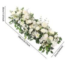 Living And Home White Rose Floral Row For Wedding Aisle Decor - Milky White & Green 100cm - View 2