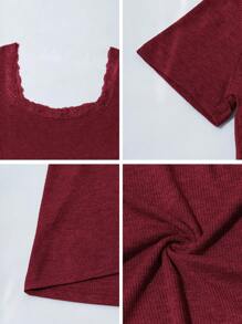 Y2K Women's T-Shirt Solid Color Slim Sexy Short Sleeve Lace Lace Top