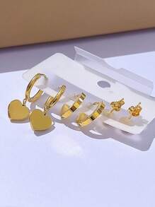 1 conjunto de brincos de argola de zircônia brilhantes da moda, brincos de pino e brincos em formato de coração, conjunto de 3 peças de aço inoxidável para namorados