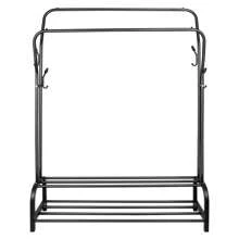 Coat Rack With 4 Hooks, Clothes Rack With Shoe Rack, Bedroom Door With Double Clothes Rail, White/Black 110x33x150 Cm, Multi-Purpose Furniture On Legs For Living Room, Office, Study, Living Room, Etc. - 黑色 - 查看 4