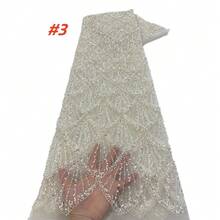 非洲亮片蕾丝面料 2024 高品质手工串珠尼日利亚法式薄纱蕾丝材料用于婚纱缝纫 - 彩色 - 查看 9