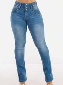 Jeans MX con diseño de cordones, elevación del trasero y corte acampanado ligero - Multicolor - Ver 4