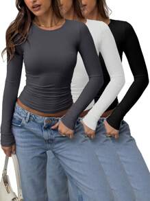 Y2K 风格百搭性感长袖 T 恤套装 - 彩色 - 查看 2