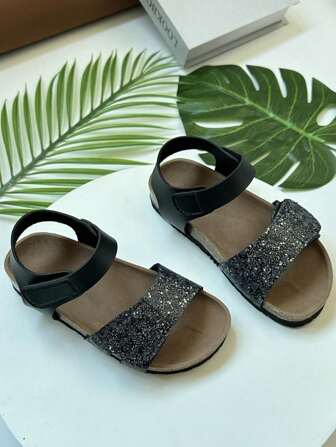 儿童和幼儿软木凉鞋，轻便防滑休闲露趾沙滩鞋，带钩环