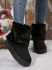 Iceland Love New Stylish Snow Boots For Women, Plus Size Thick Sole Round Toe Mid-Calf Thermal Lined Winter Boots