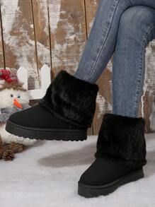 Iceland Love New Stylish Snow Boots For Women, Plus Size Thick Sole Round Toe Mid-Calf Thermal Lined Winter Boots
