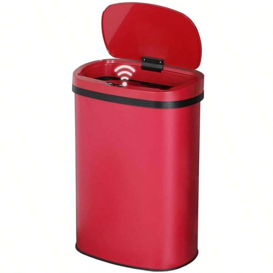13 Gallon Trash Can Kitchen, Automatic Garbage Can Cleaning Waterproof Touchless Motion Sensor, Stainless Steel Trash Can With Lid Anti-Fingerprint Mute Designed, Waste Bin 50L, For Office Bedroom Living Room Trash Can - 紅色 - 查看 1