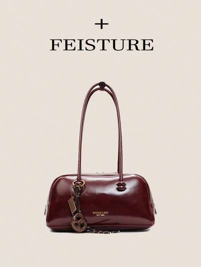 1件 FEISTURE 酒红色仿皮PU女士保龄球包，时尚单肩/腋下包，优雅酒红色包，红色包，酒红色包