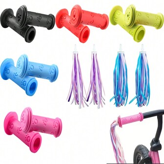 1Pair Colorful Soft Rubber Bicycle Handlebar Grips With Ribbons Tassel Thickened Bike Grip Durable And Anti-Slip Universal Handlebar Sleeves Shock Absorbing Grips With Streamers Cycling Accessories For Mountain Bike Road Bike Balance Bikes And Scooters