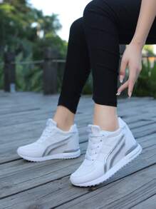Women's Breathable Mesh Platform Sneakers, Casual Lace Up Outdoor Shoes, Women's Comfortable Shoes - White - View 5
