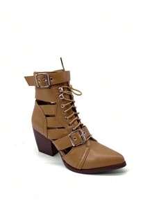 RevReal Fashion Versatile High Heel Ankle Boots, Suitable For Autumn/Winter Wear - Camel - View 2