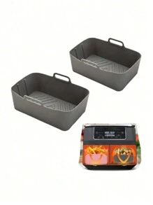 2 件套空气炸锅硅胶内衬，矩形可重复使用硅胶烘焙垫配件，不粘且易于清洁