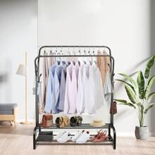 Coat Rack With 4 Hooks, Clothes Rack With Shoe Rack, Bedroom Door With Double Clothes Rail, White/Black 110x33x150 Cm, Multi-Purpose Furniture On Legs For Living Room, Office, Study, Living Room, Etc. - 黑色 - 查看 1