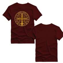Basic Printed T-Shirt 100% Cotton Shirt With Saint Benedict Medal Print - 紫紅色 - 查看 2