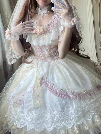 Lolita Elegant Puff Sleeves Palace Painting Style Dress (Excluding Gloves, Headwear)