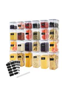 24pcs,Airtight Food Storage Containers Set, Plastic Kitchen Pantry Organizer, With Easy Lock Lids For Pasta Spaghetti Cereal Snack Flour Sugar Rice Organization, Include Labels - Black and White - View 1