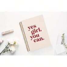 Empowering Quote Notebook - 'Yes Girl, You Can' Motivational Journal For Women & Girls, Hardcover Spiral Office/School Supplies-13.97x21.08cm/ 5.5x8.3in-50 Sheets 100 Pages-A Diary With The Weekday Signs , Weather Signs,Memo No.And Date Signs Back To School - Multicolor - View 3