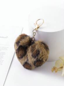 时尚豹纹毛球钥匙扣：为您的包包或车钥匙增添独特风格！情人节送给女性的礼物，豹纹图案，时尚的秋冬豹纹包包挂饰。 - 彩色 - 查看 2