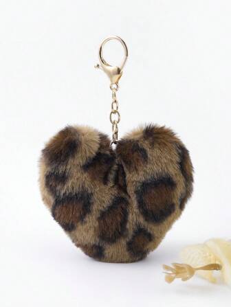 Fashionable Leopard Print Fur Ball Keychain: Add A Touch Of Unique Style To Your Bag Or Car Keys! A Gift For Women On Valentine's Day, Leopard Print, Autumn/Winter Fashionable Leopard Print Women's Wallet