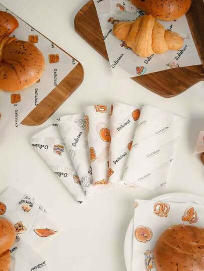 40/50pcs 5 Styles Of Cute Cartoon Pattern Baking Paper, Baking Paper, Oil-Resistant Food Wrapping Paper, Wax Paper, Baking Tools, Kitchen Gadgets, Kitchen Accessories, Pattern Arrangement May Be Slightly Different In Different Batches