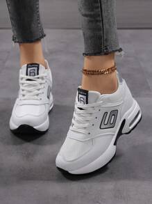 Platform Wedge Walking Chunky Shoes For Women High Heel Air Cushion Casual Fashion Sneaker. - White - View 1